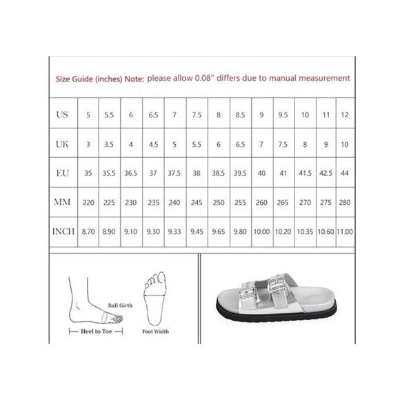 Easyfox Silver Slides Sandals Shoes Women's Double Buckle Adjustable - Picture 6 of 6